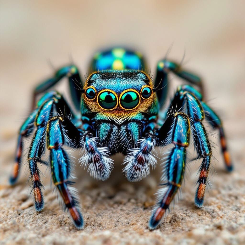 Jewel-Toned Jumping Spider Macro Photography
