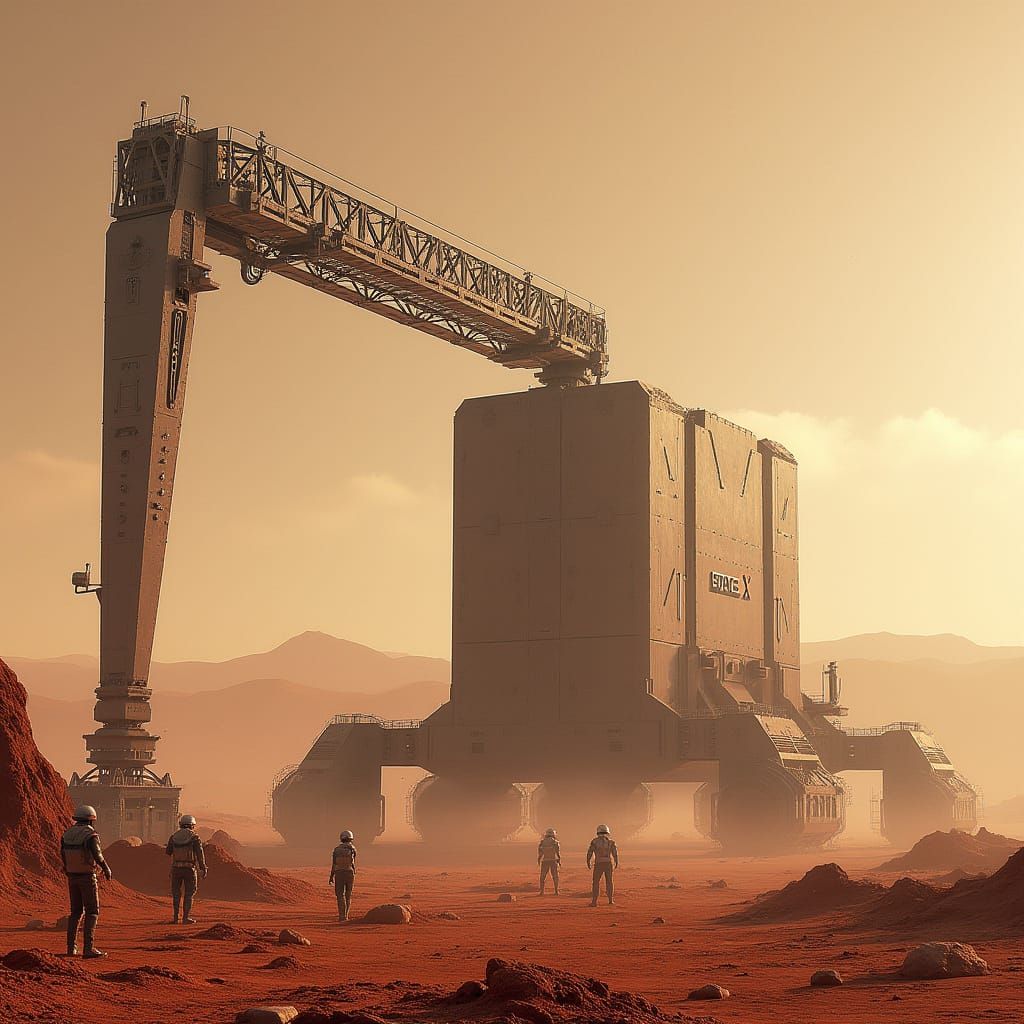 Crawler Cranes Construct Futuristic Mars Cityscape in Cyberp...