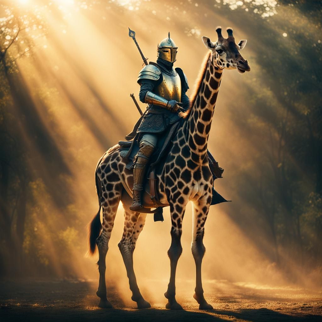 Epic Fantasy Painting of a Giraffe-Knight Duo