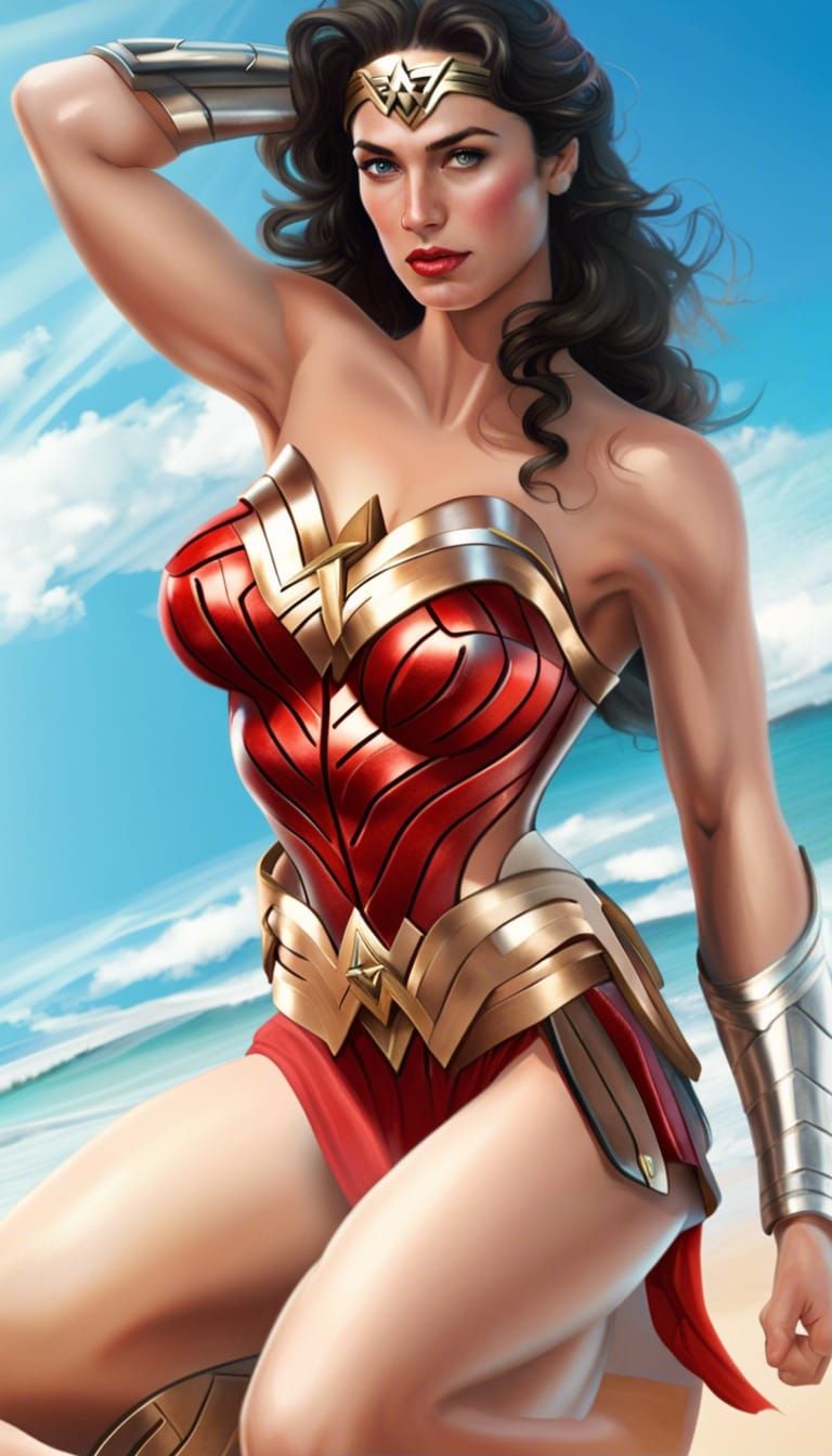 Wonder Woman in Red Beach Clothes, High Definition