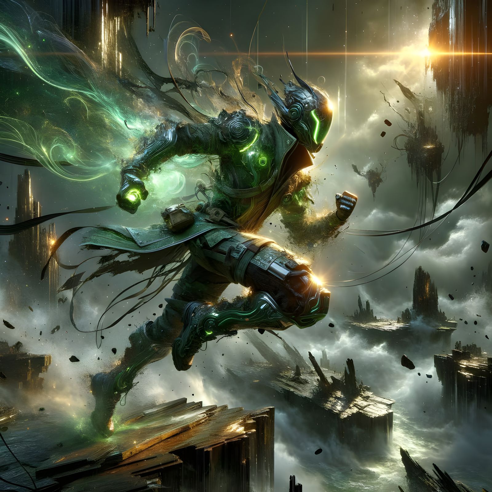 Futuristic Explorer Leaps Into Decaying Fantasy World