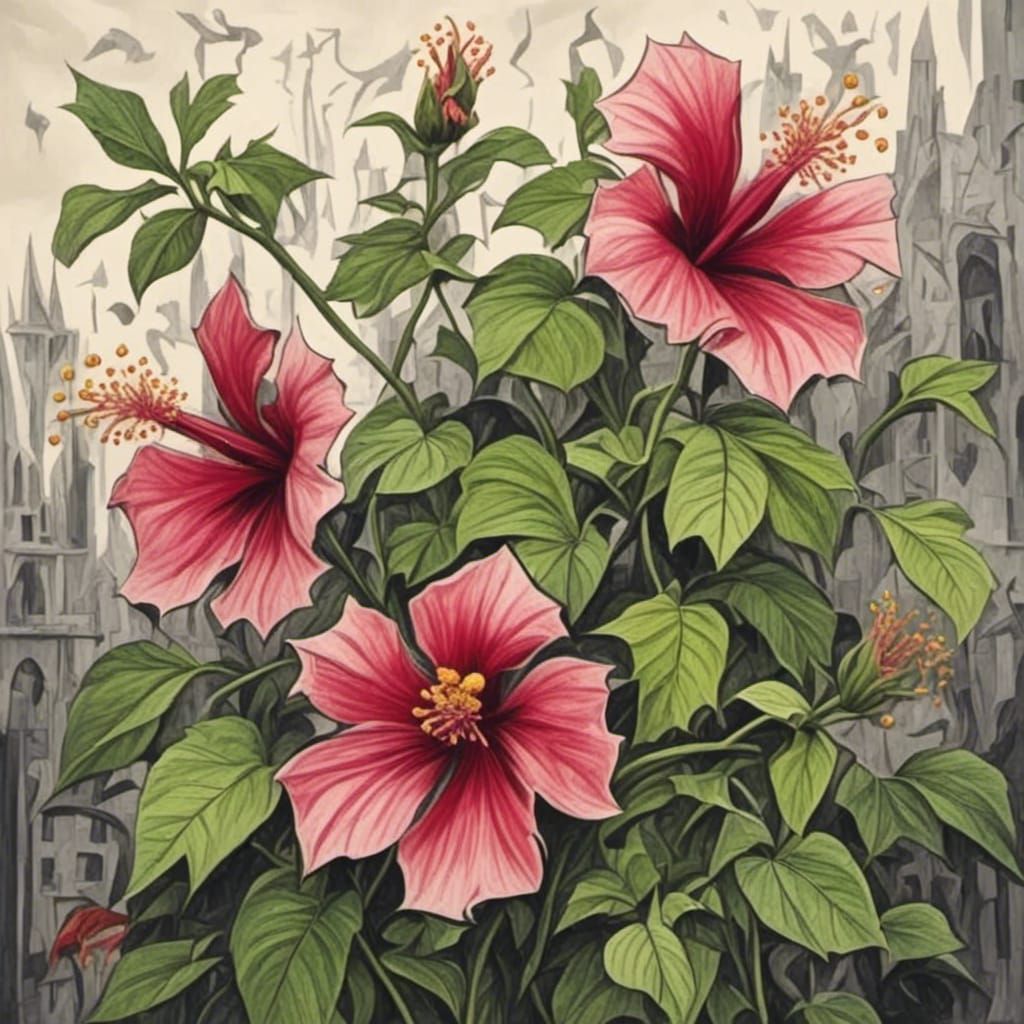 Hibiscus Flowers in Digital Rendering