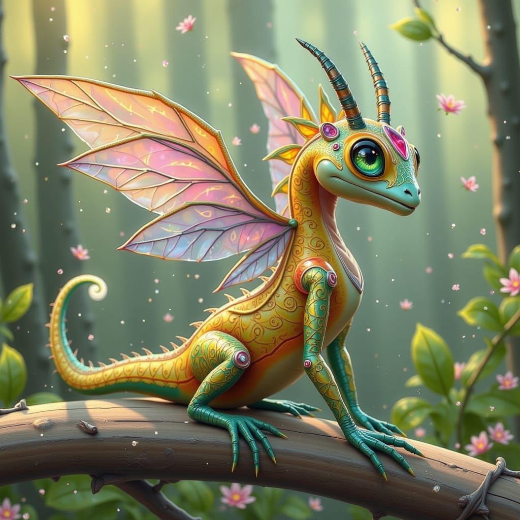 Whimsical Passion Fruit Dragon with Iridescent Scales and Tr...