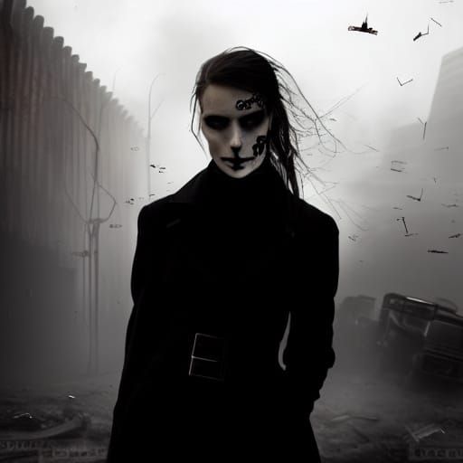 Goth Model in Dystopian Insect Horde Scene