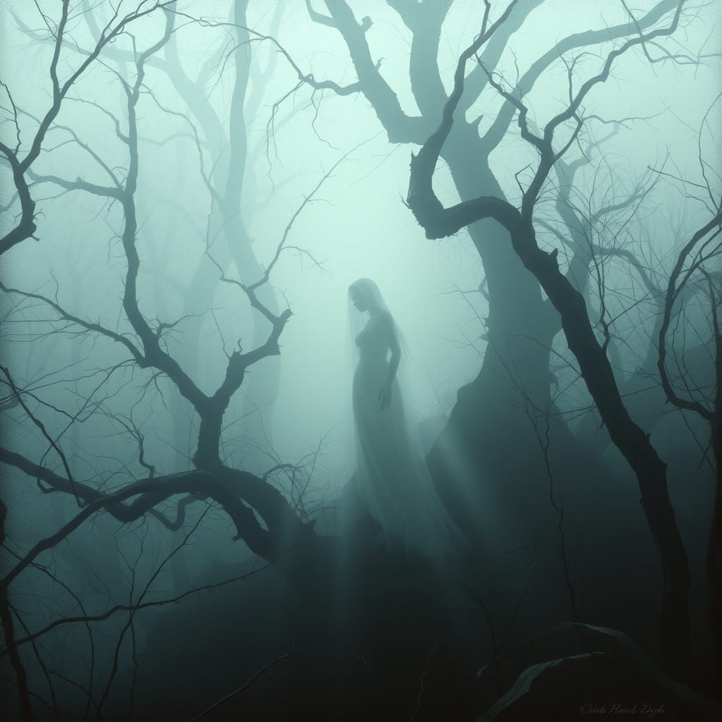 Ethereal Ghostly Form in a Haunting Forest