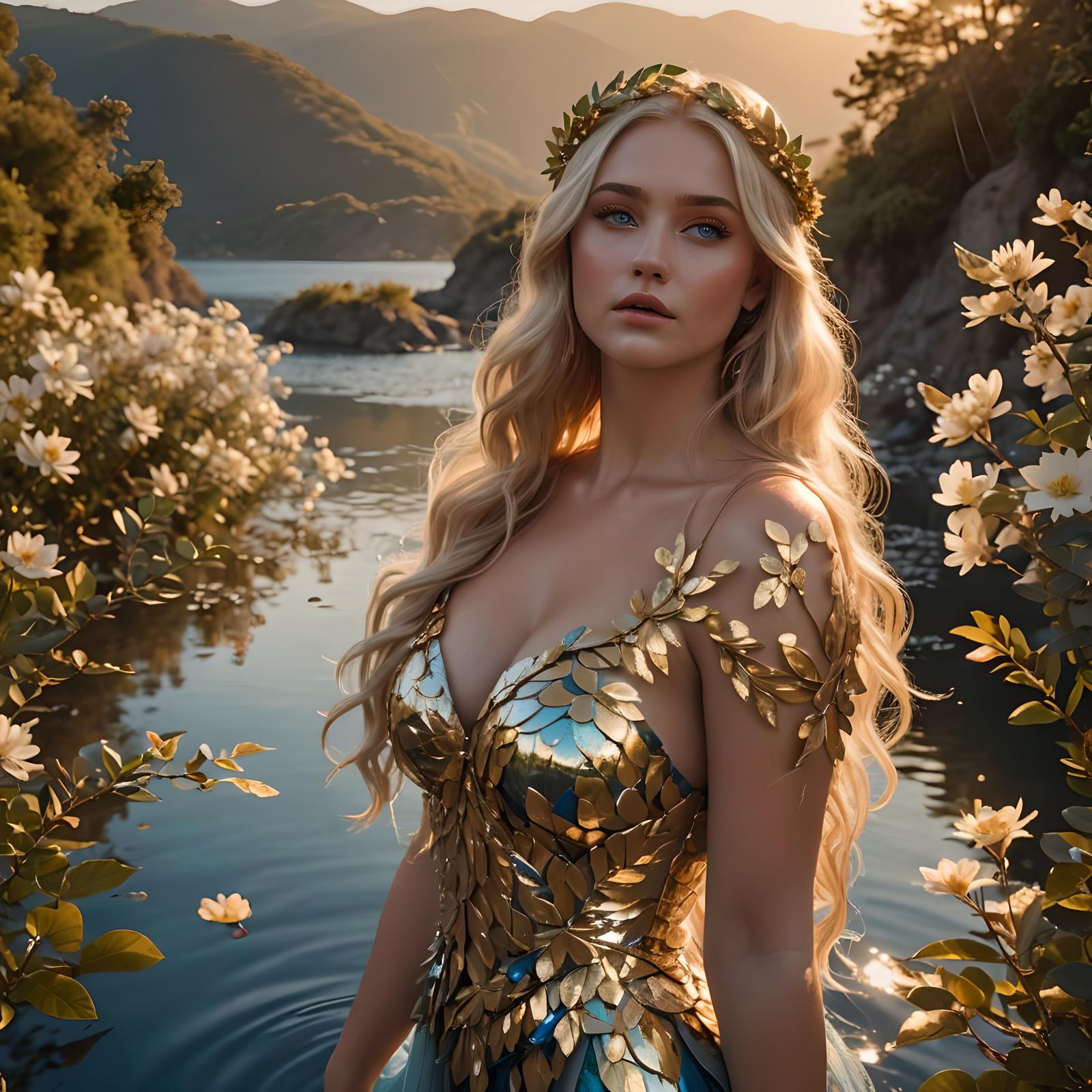 Golden Hour Beauty with Laurel Wreath