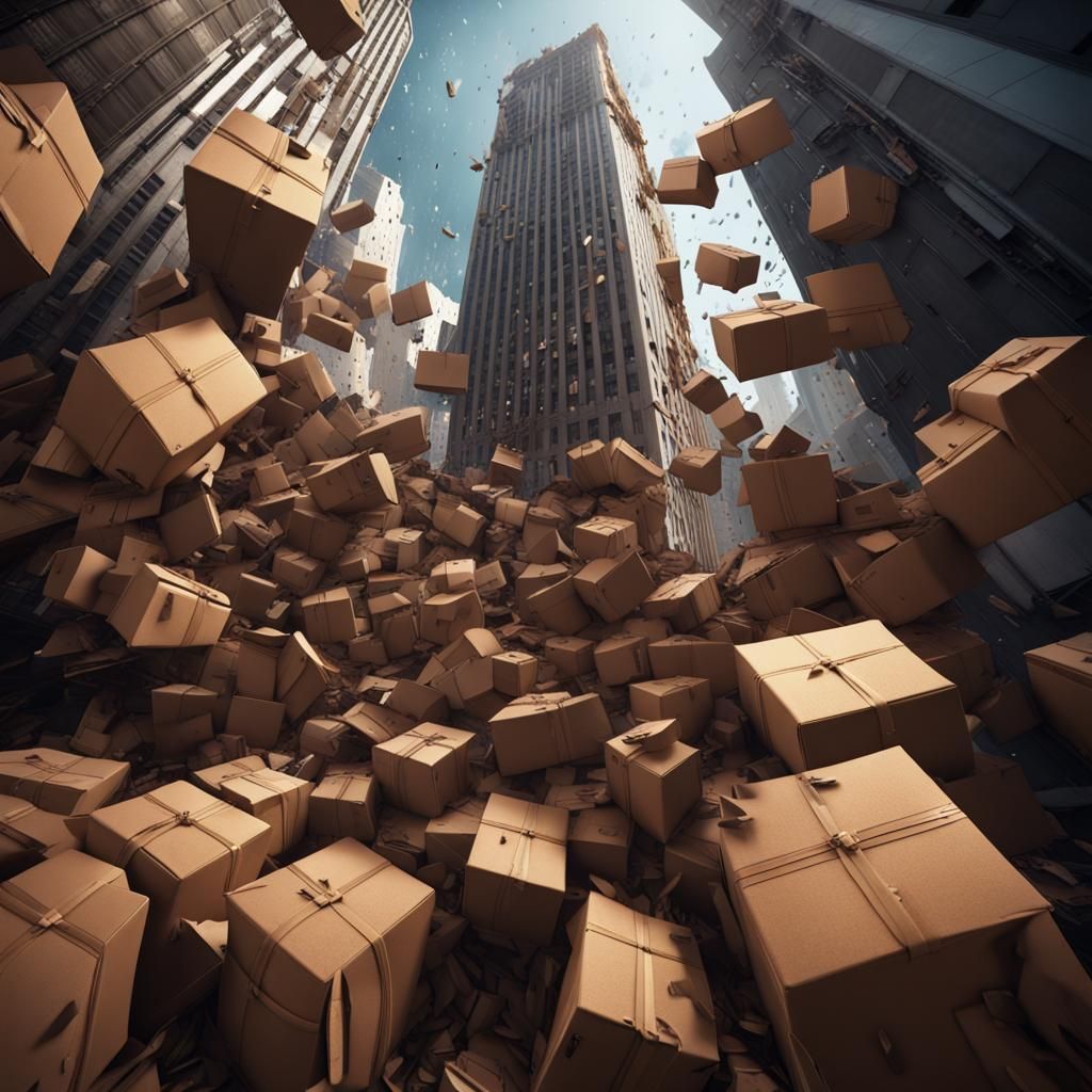 Cardboard Boxes Falling From Skyscraper: Detailed Matte Pain...
