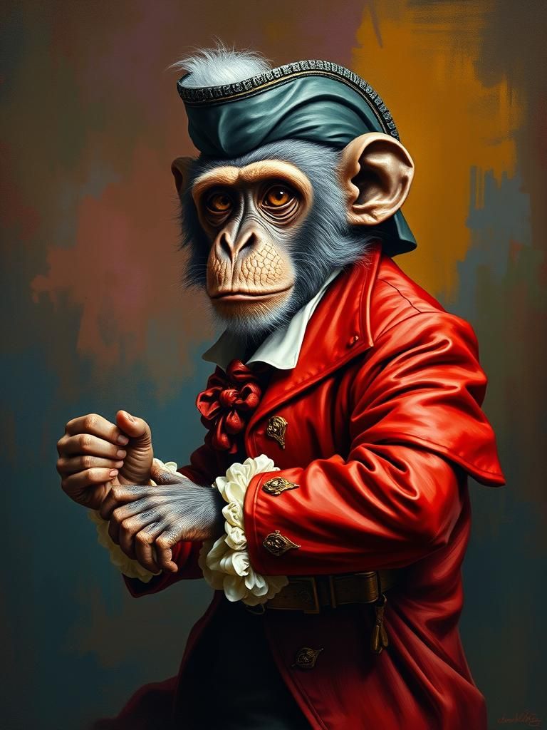 Monkey Musician in Enamel on Glass Style