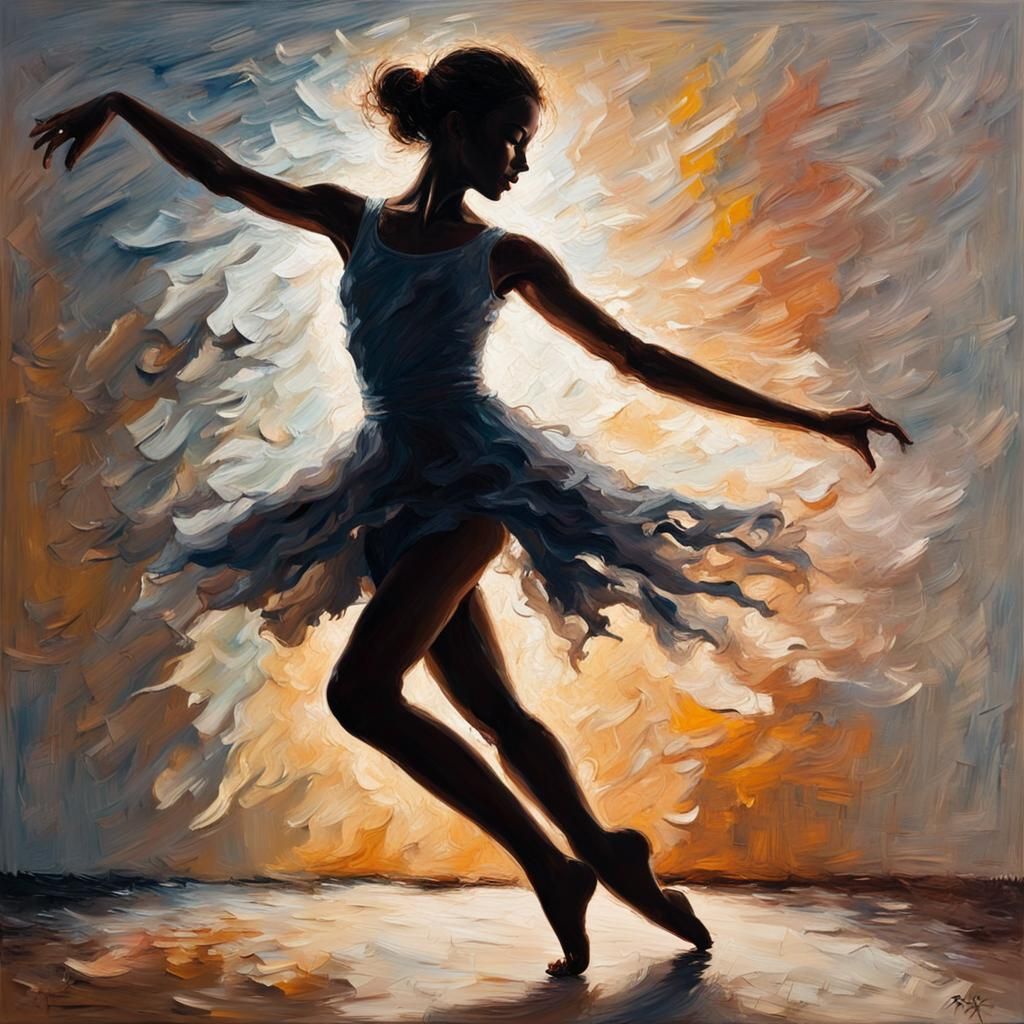 Dynamic Silhouette of a Dancer as Impasto Painting