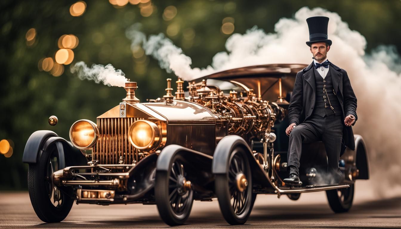 Steampunk Rolls Royce Turbine Car with Cylinder Hats