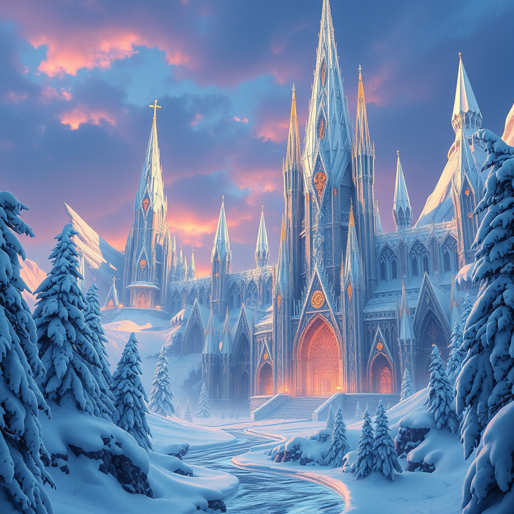Mystical Winter Wonderland in Matte Painting Style
