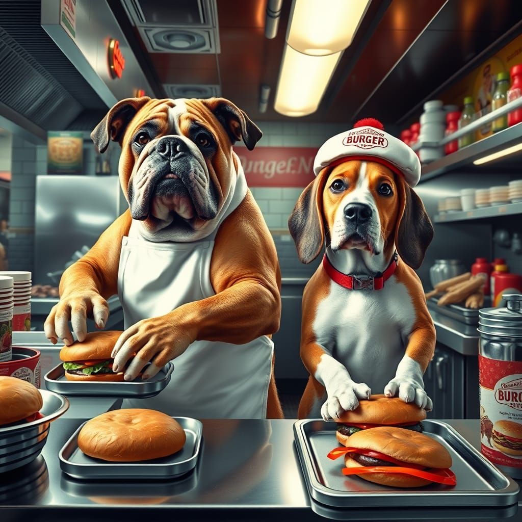 Hyperrealistic Dogs Run Burger Joint