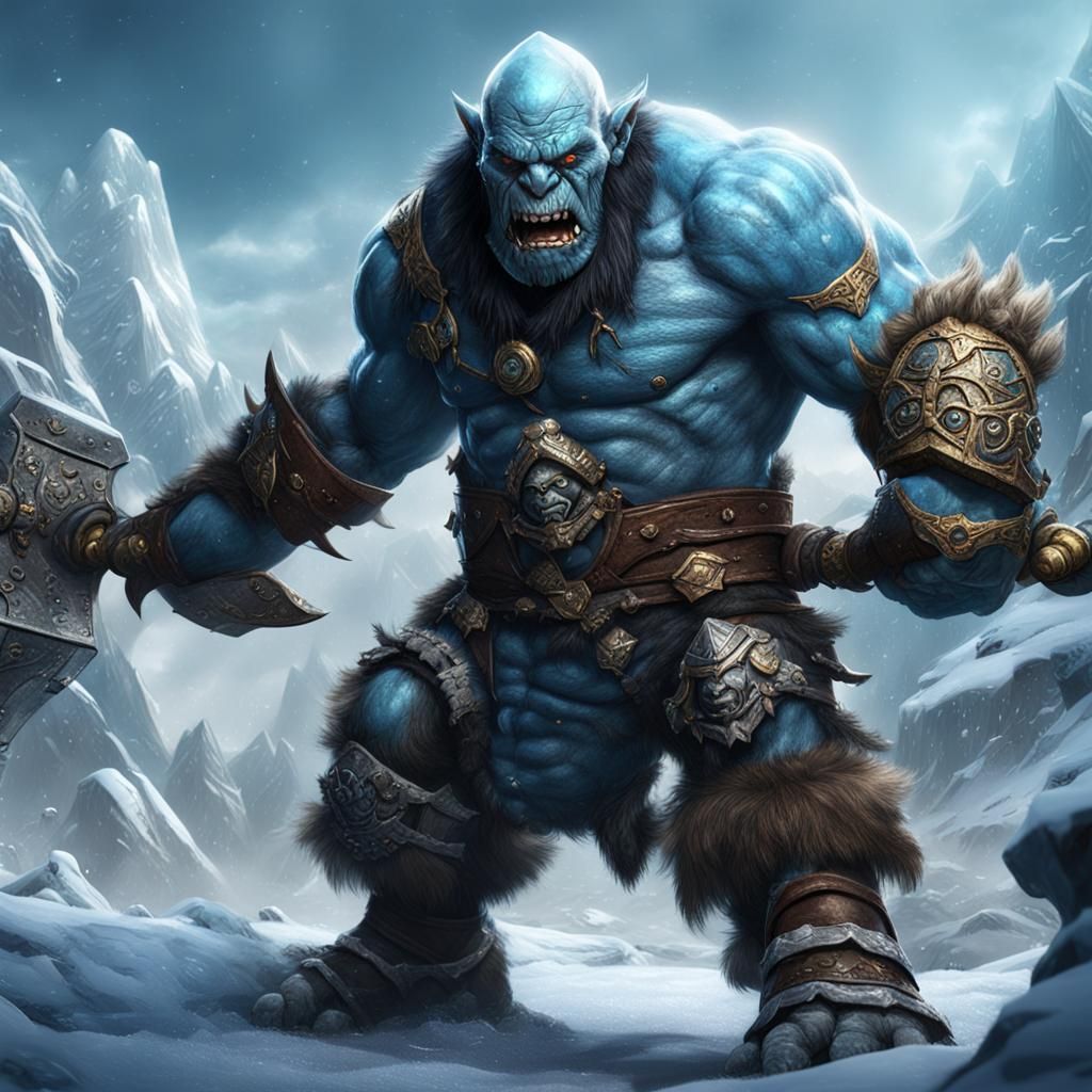 Ice Orc vs Dwarf Champion in Detailed Matte Painting
