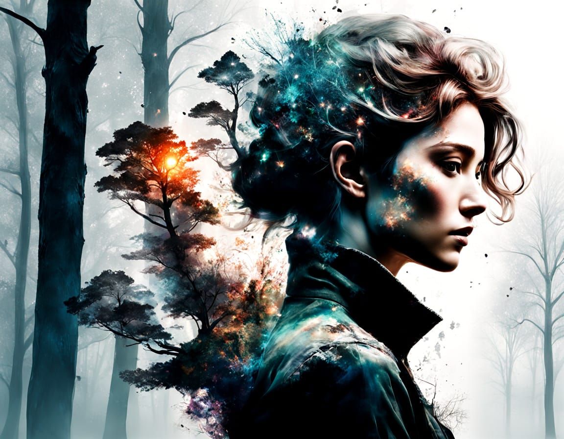 Ethereal Forest Double Exposure Portrait in Digital Painting...