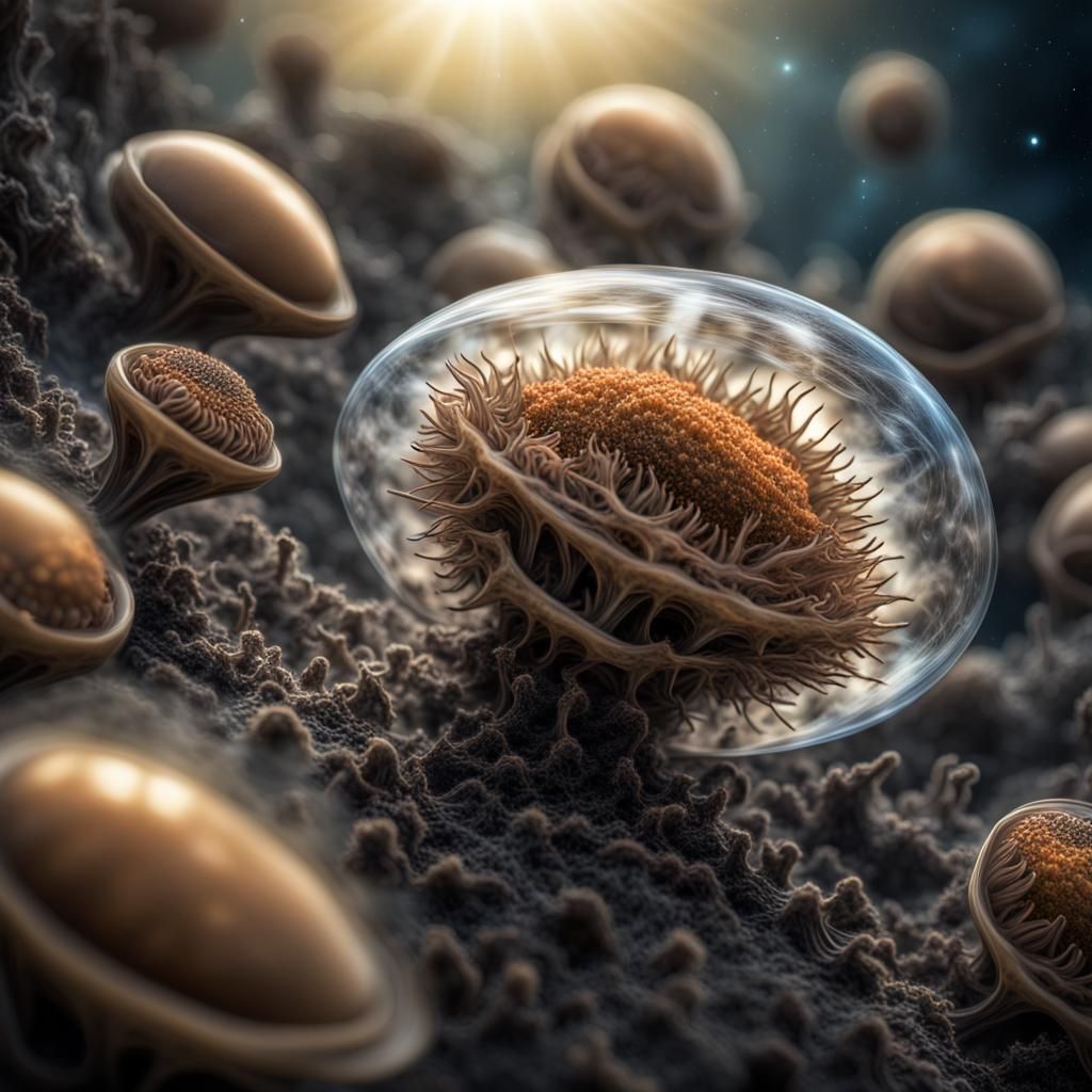 Alien Seed Spores Adrift: Hyperrealistic Space Fantasy