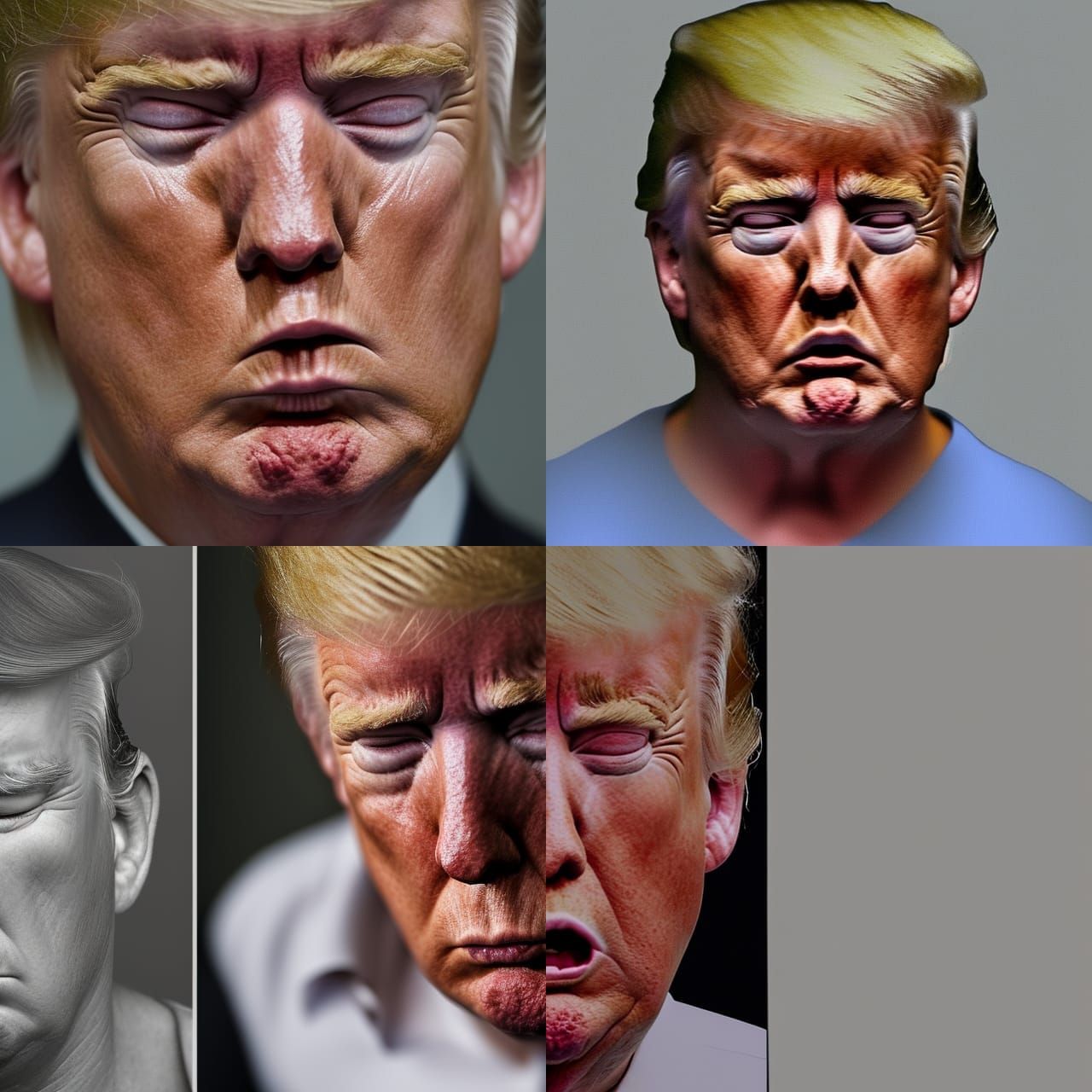 Mugshot photo of Donald Trump crying.