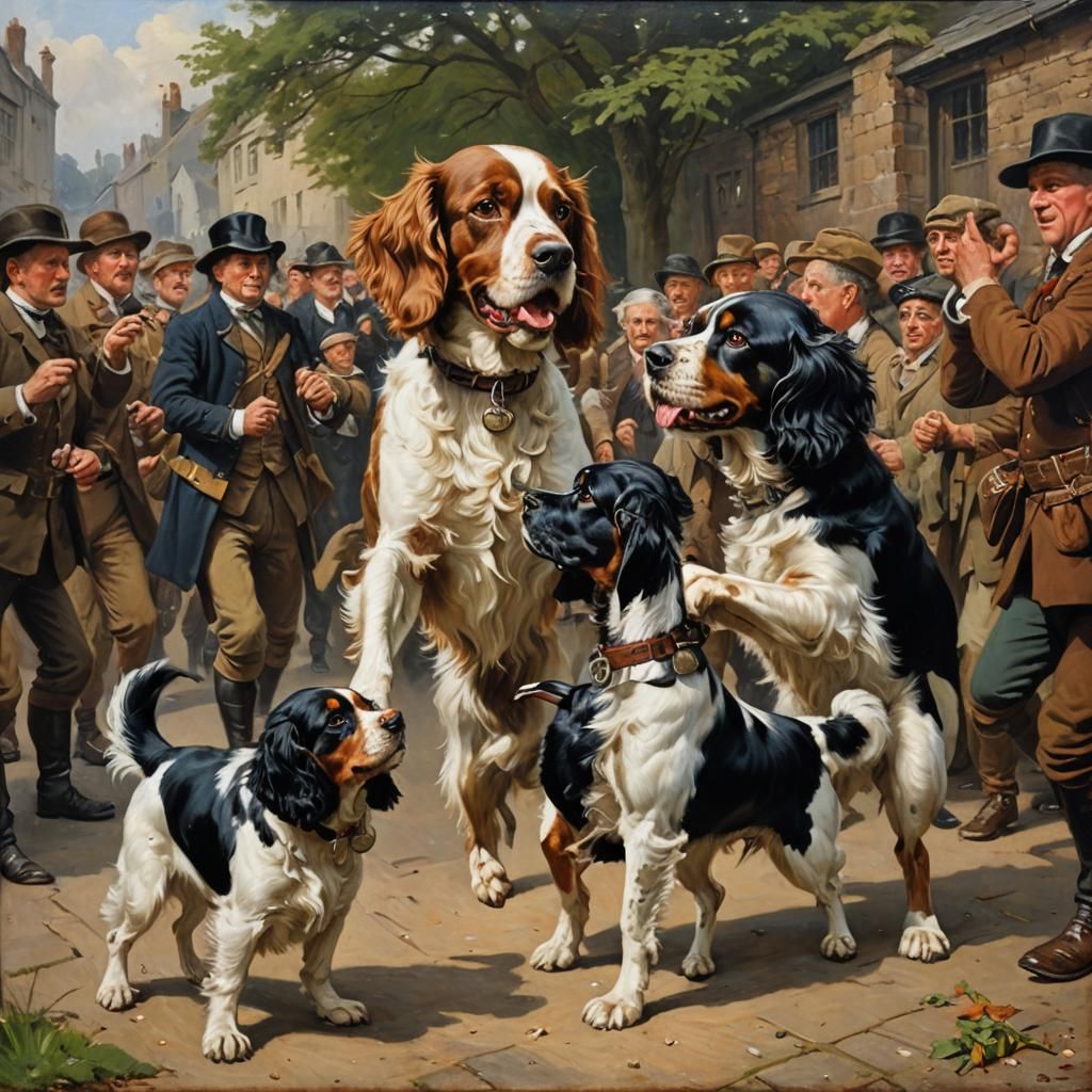 Spaniel in Epic Battle, Oil Painting by Gurney