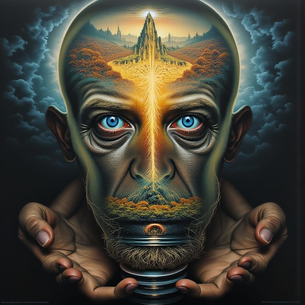 Man Holds Lightbulb With Garden World Inside