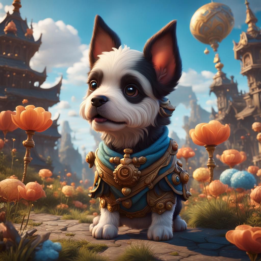 Cute Puppy Fantasy Concept Art in 8K