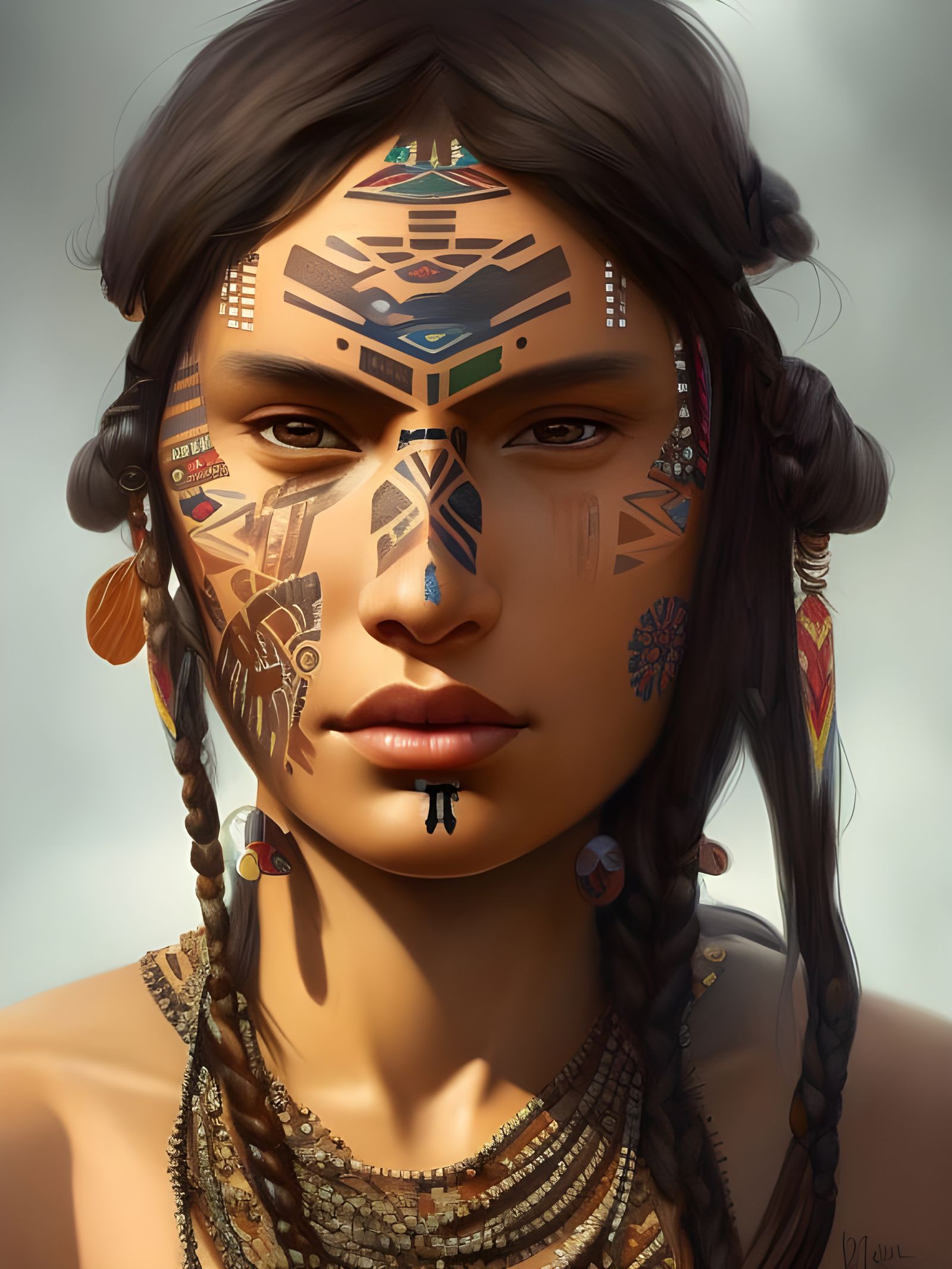 Indigenous Woman Portrait in Hyperdetailed Digital Art Style