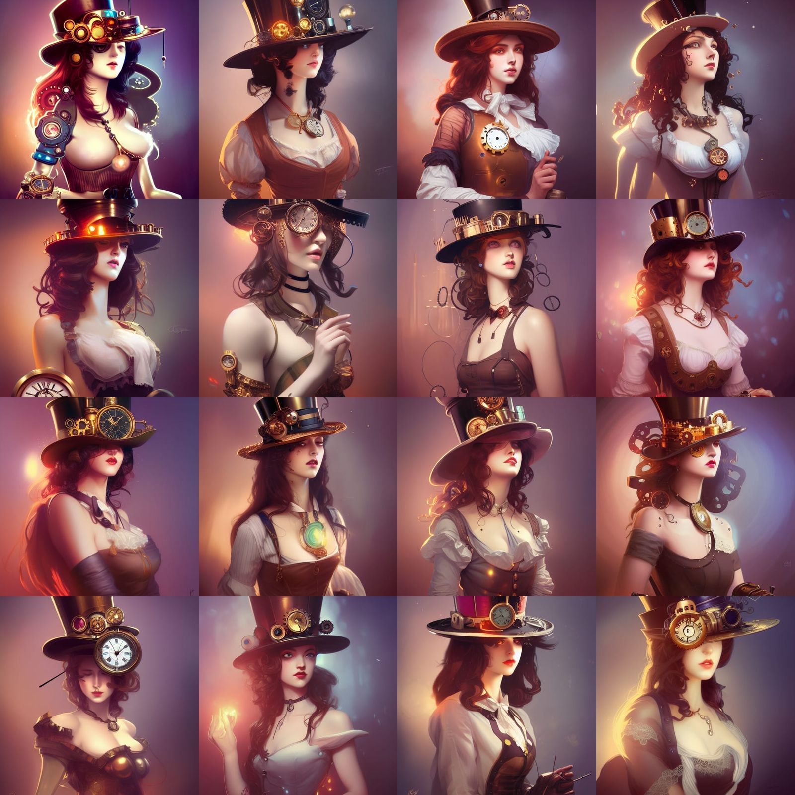 Steampunk Girl Portrait with Clockwork Top Hat