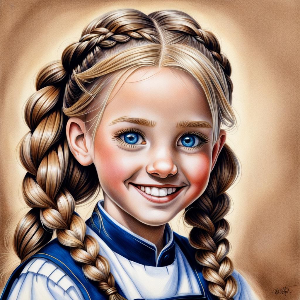 Hyperrealistic Colored Pencil Portrait of Smiling Girl