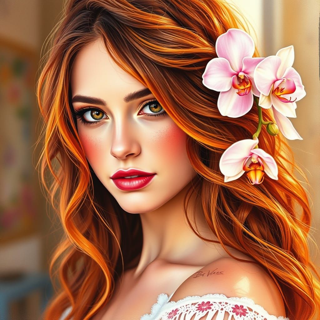 Bohemian Woman Portrait in Alcohol Ink Style