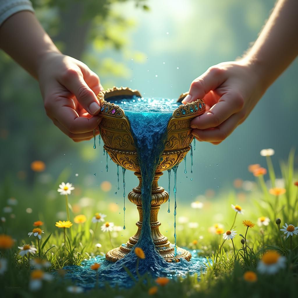 Golden Chalice Ripped Open Releasing Blue Liquid