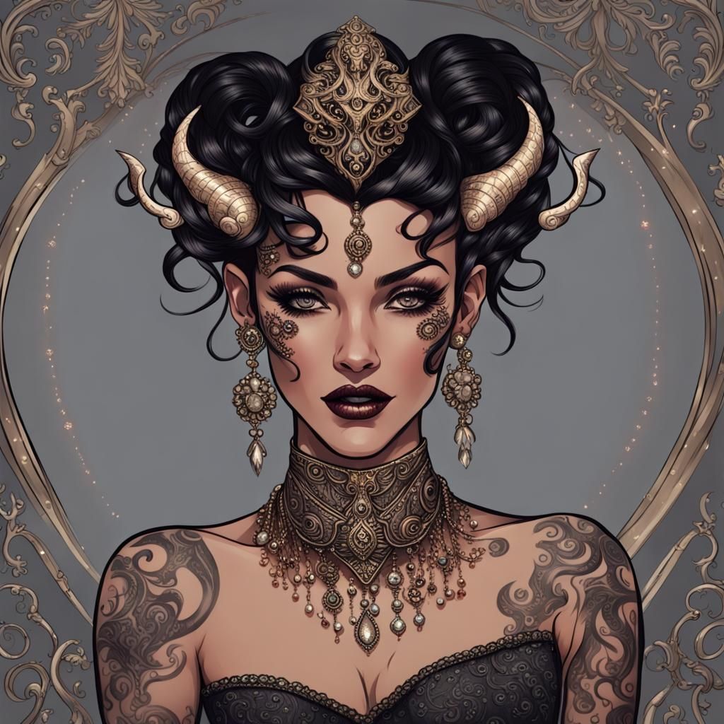 Tiefling Woman's Exquisite Masquerade Ball Attire
