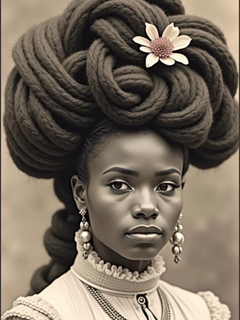 Vintage Portrait of Woman with Braided Hair
