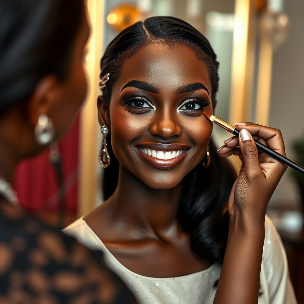 Elegant Dark Skinned Beauty Receives Luxurious Makeup Touch