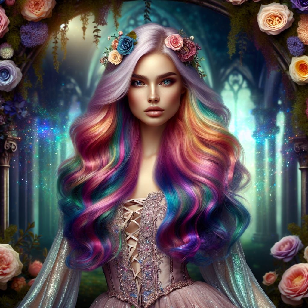 Enchanting Sorceress in Fairyland with Roses