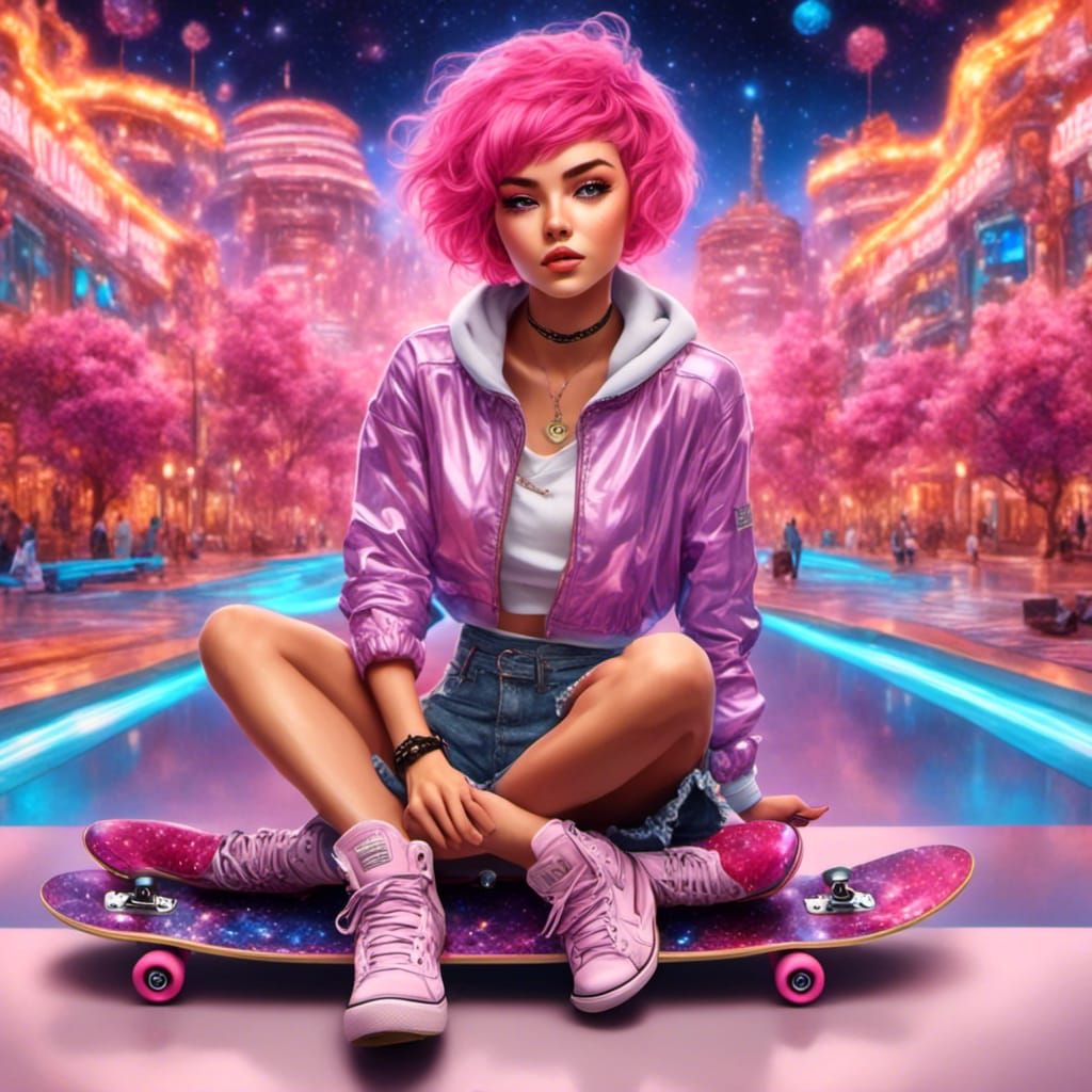 Girl with Pink Hair Grinding on Ramp