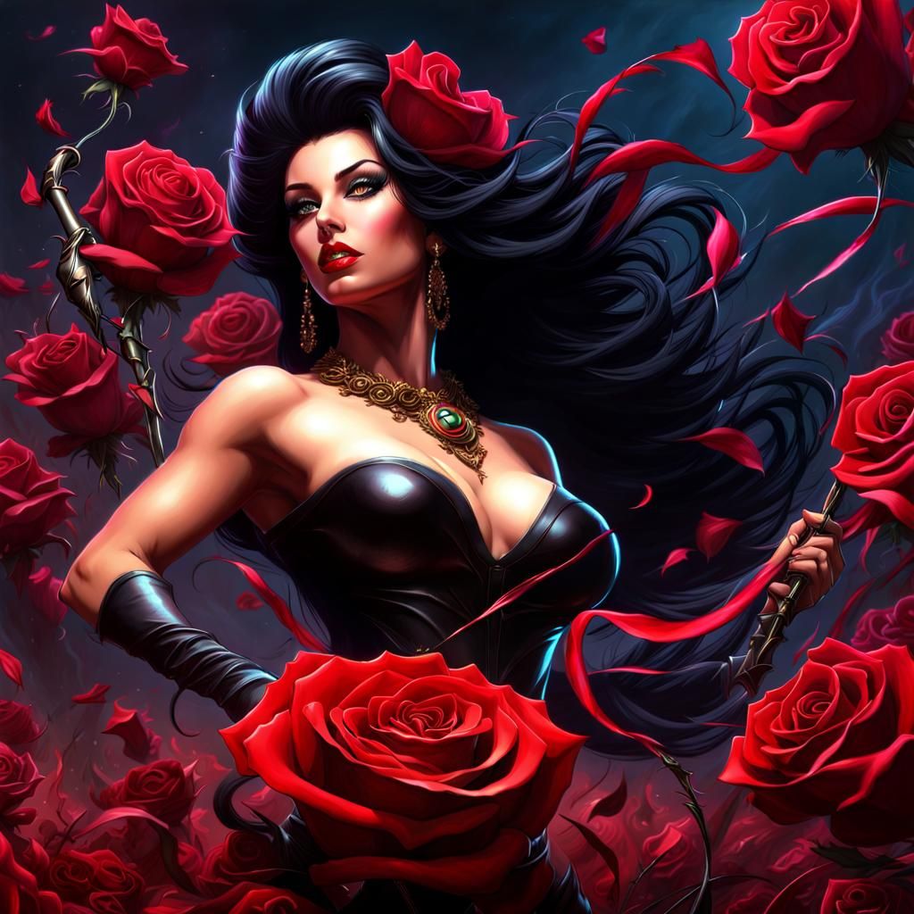 Gothic Rose Whip Pinup in Fantasy Art Style