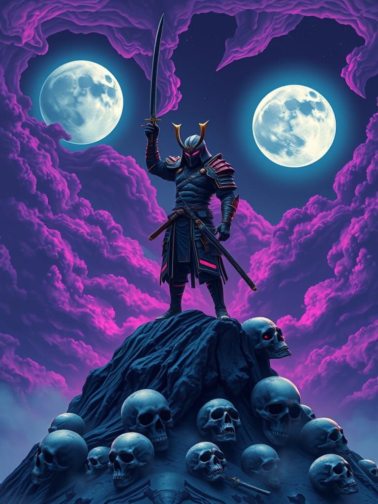 Futuristic Samurai on Alien Planet in Cyberpunk Style