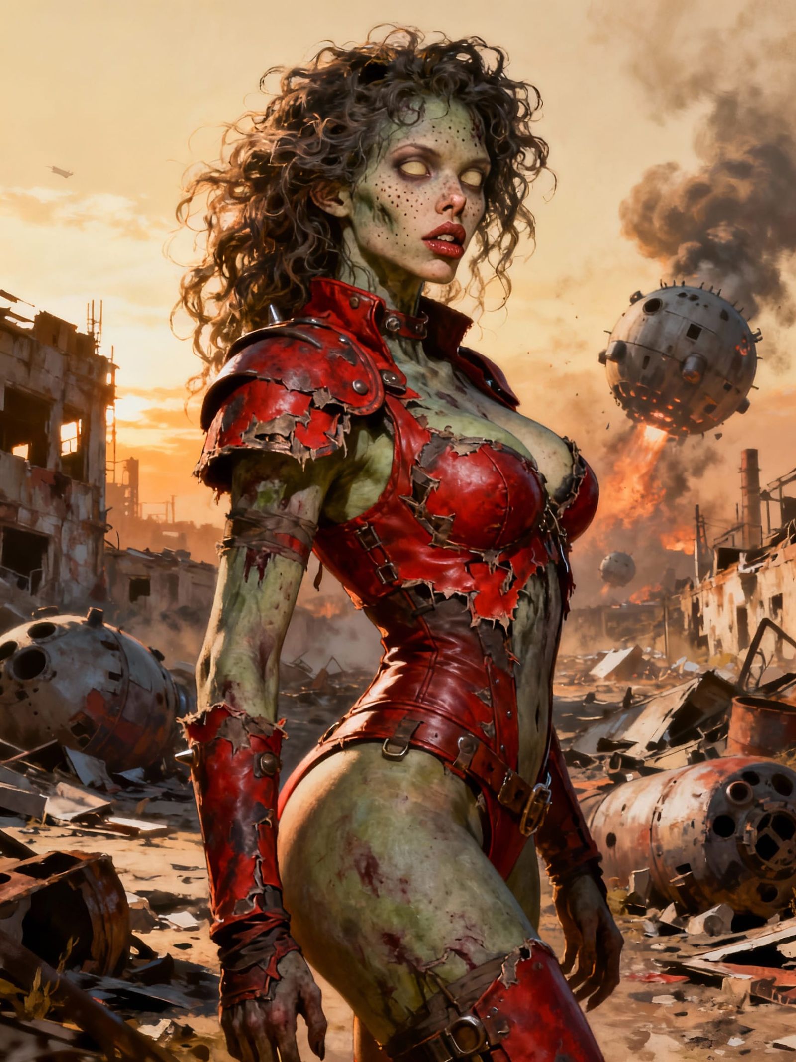 Beautiful Zombie Woman in Post-Apocalyptic Armor