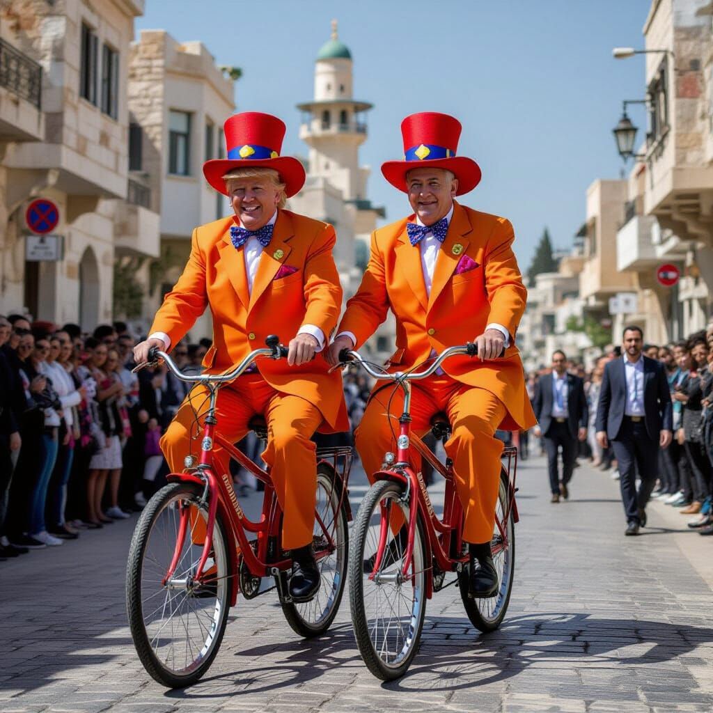 Trump and Netanyahu Ride Tandem Bike in Jerusalem