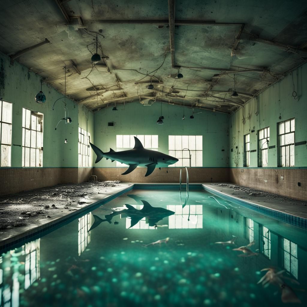Abandoned Shark Pool in Dimly Lit Desolation