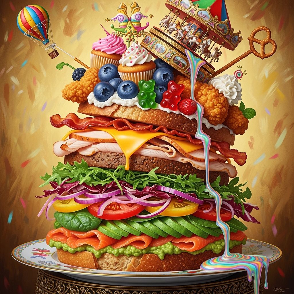 Colossal Multi-Tiered Sandwich with Rainbow Sauce