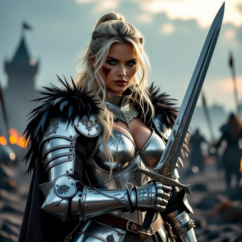 Golden Knightess in Dark Fantasy Armor