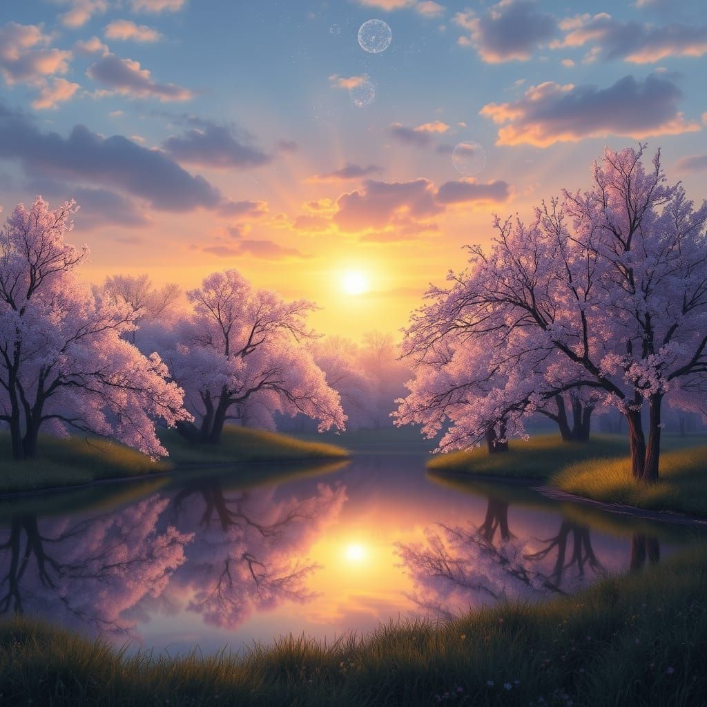 Dreamy Twilight Landscape with Celestial Reflections