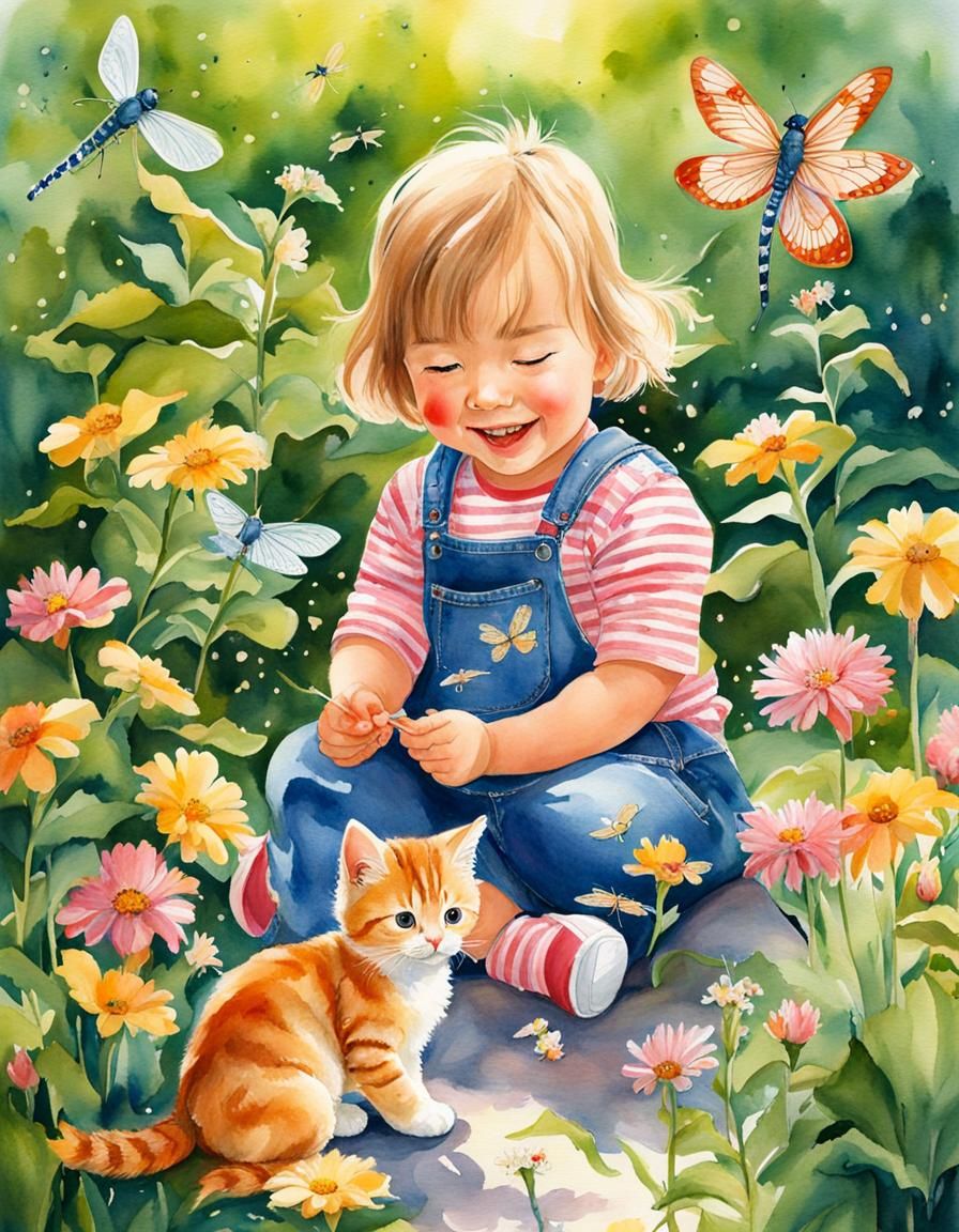 Japanese Fairy Garden Picnic, Watercolor Style