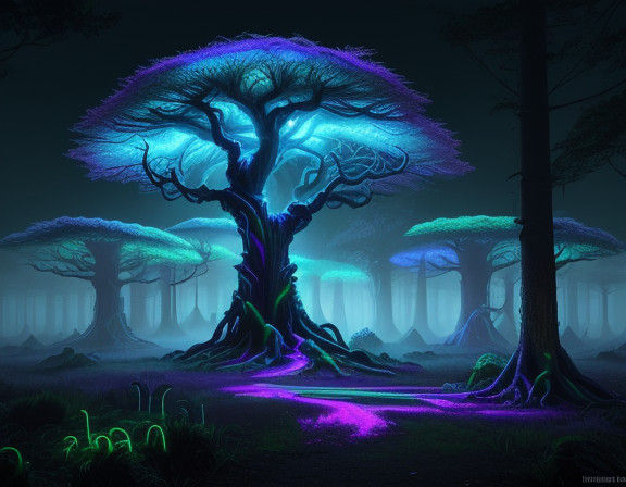 Twisted Fluorescent Forests in Neon Fantasy