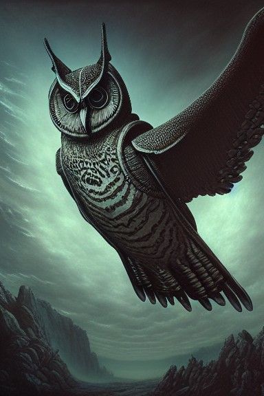 Cybernetic Owl in Flight Digital Illustration