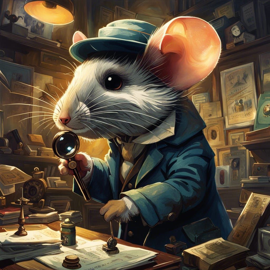 Mouse Detective Inspects Clue in Hyperdetailed Digital Art