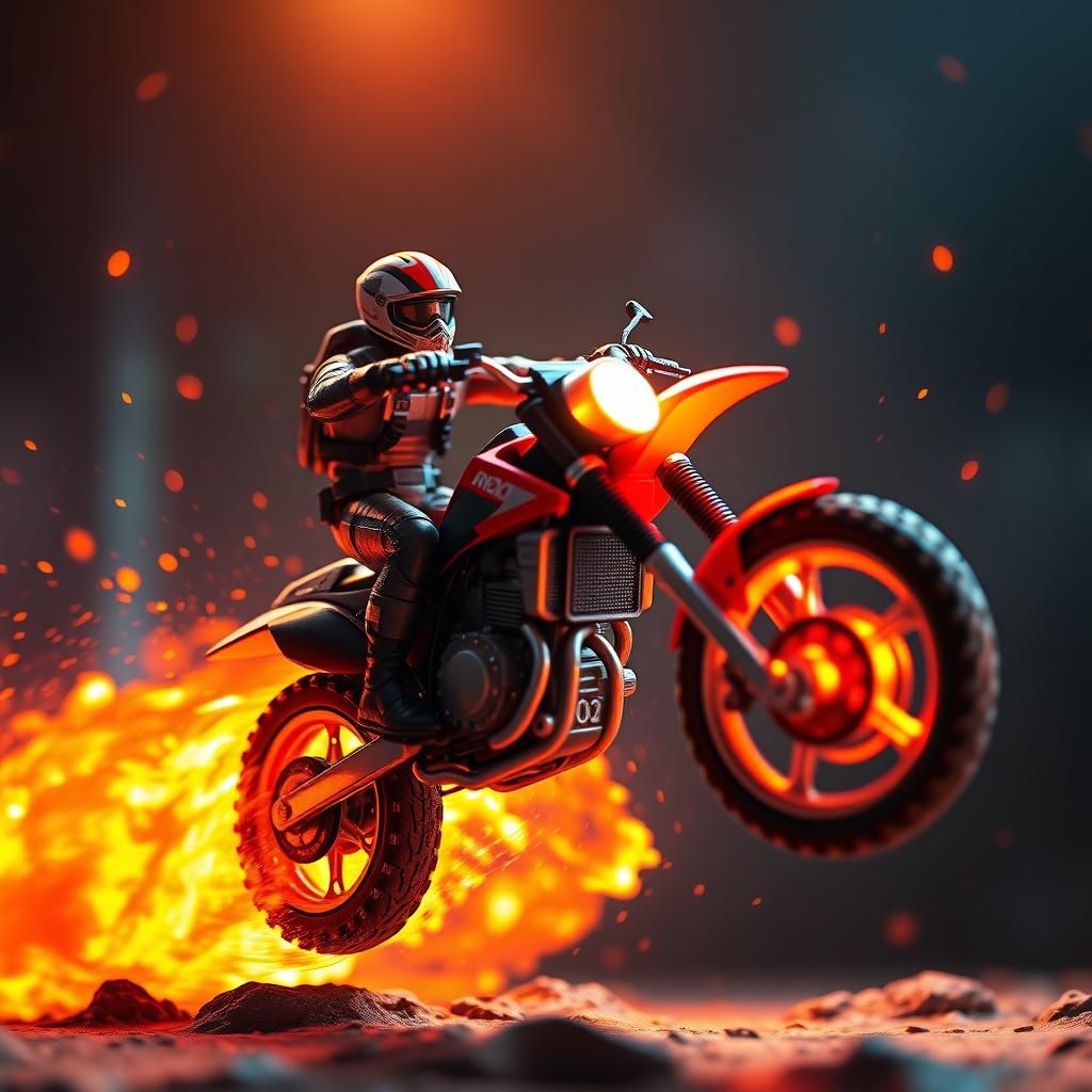 GI Joe Motorcycle Jump: Digital Art with Dynamic Lighting
