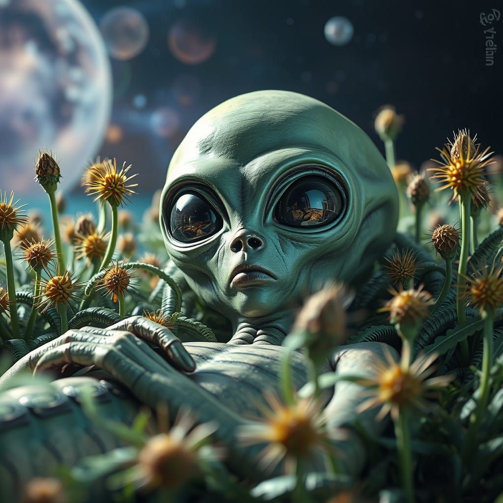 Mysterious Alien Contemplates Existence Among Triffid Garden
