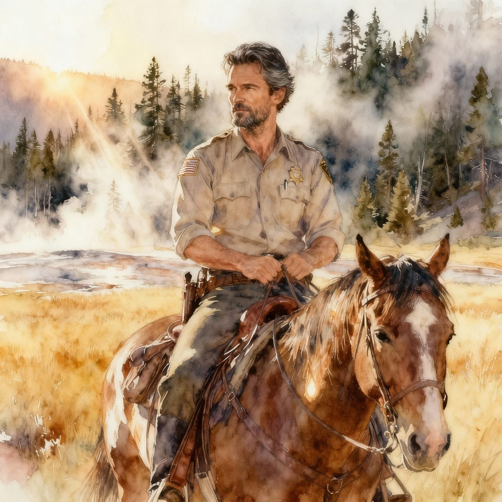Park Ranger Kyle Turner in Yellowstone, Watercolor Concept A...