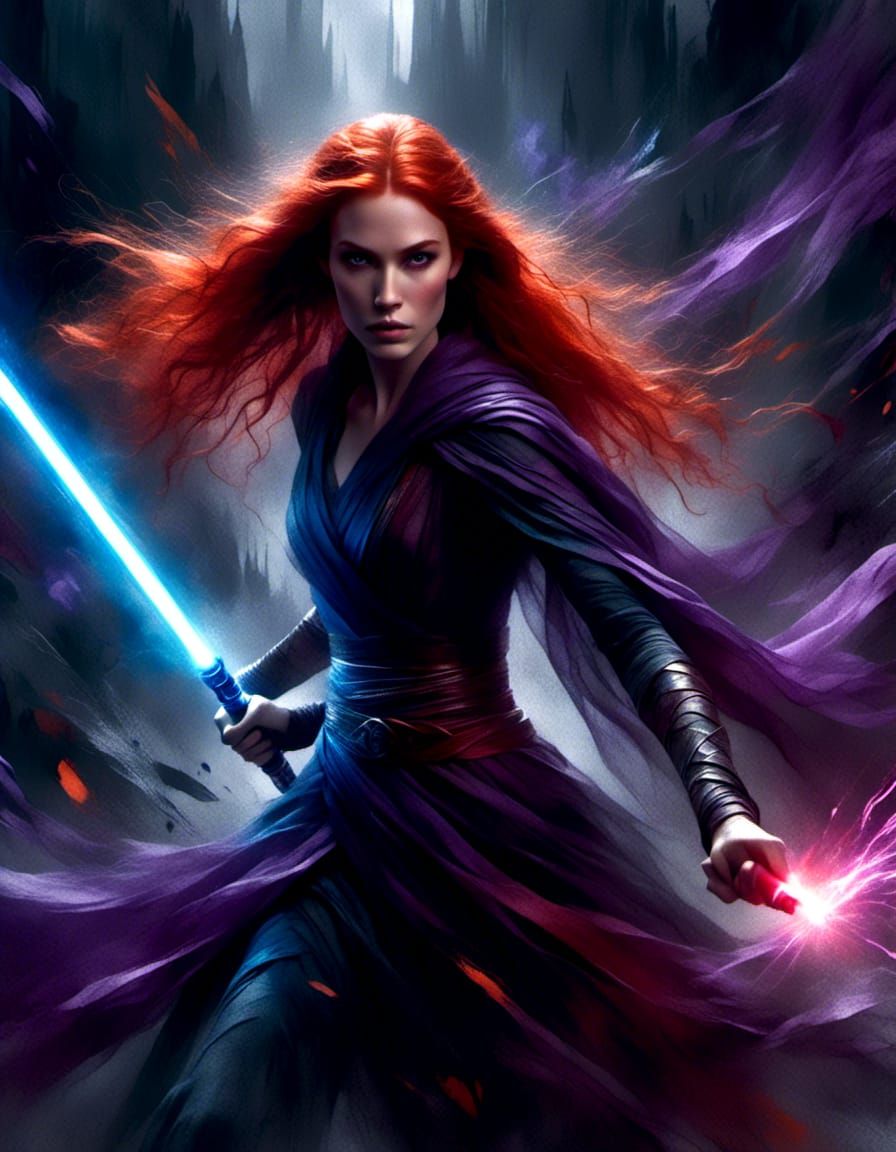 Mara Jade Strikes with Lightsaber, Digital Art