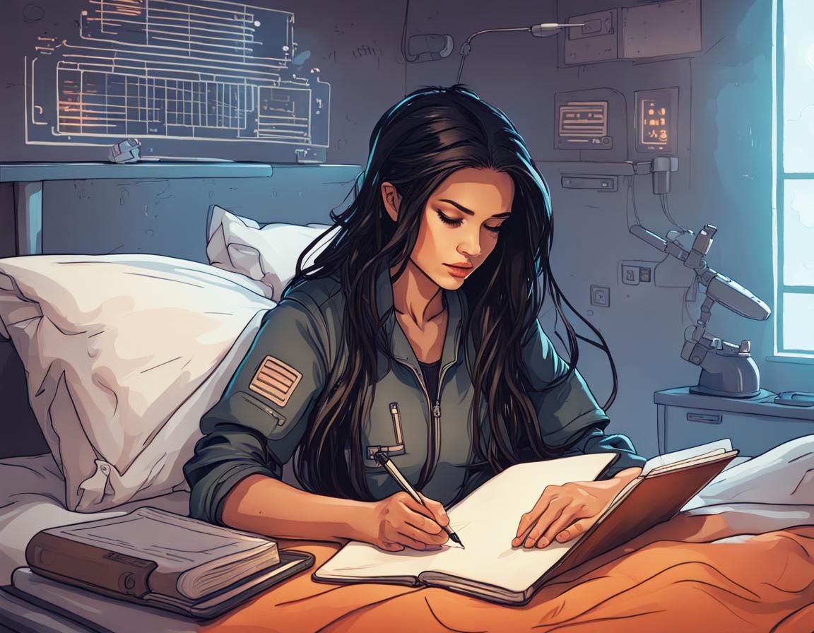 Sci-Fi Woman Writes in Journal